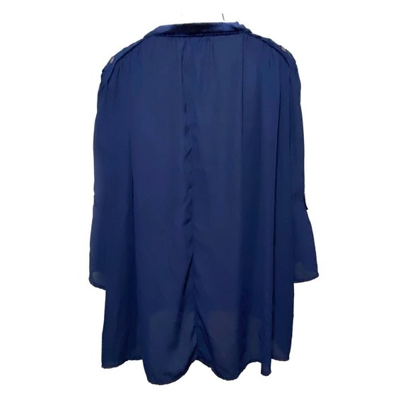 MISS LILI Embroidered Red Floral Velour  Sheer Blouse Size 1X Navy Blue - Picture 2 of 8